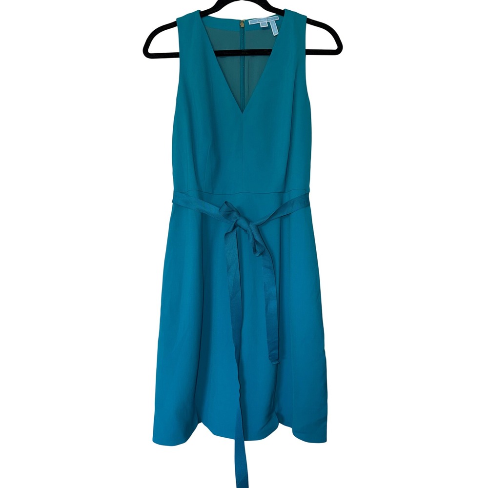 Draper James Teal Blue V-Neck Sleeveless Tie Waist A-Line‎ Dress Size 10